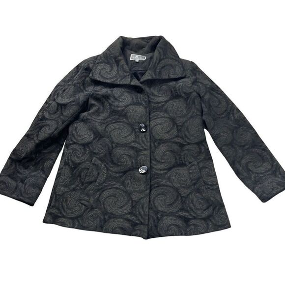 JM Collection Women's Dark Gray 3/4 Sleeve Floral Winter Coat Jacket Medium - Picture 1 of 11